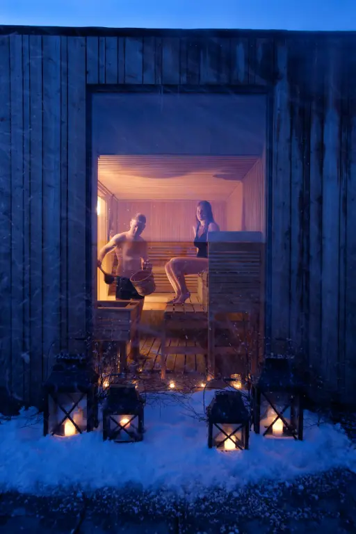 A couple in the sauna at the Laugarvatn Fontana