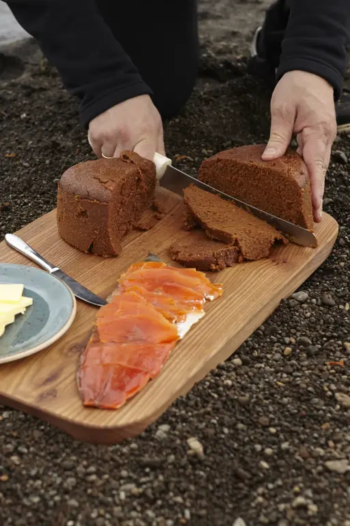 Laugarvatn Fontana bakes the Volcanic Rye bread in the ground next to the lake