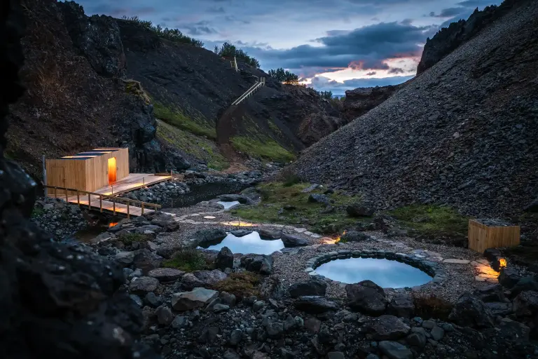 Husafell Canyon Baths in the evening