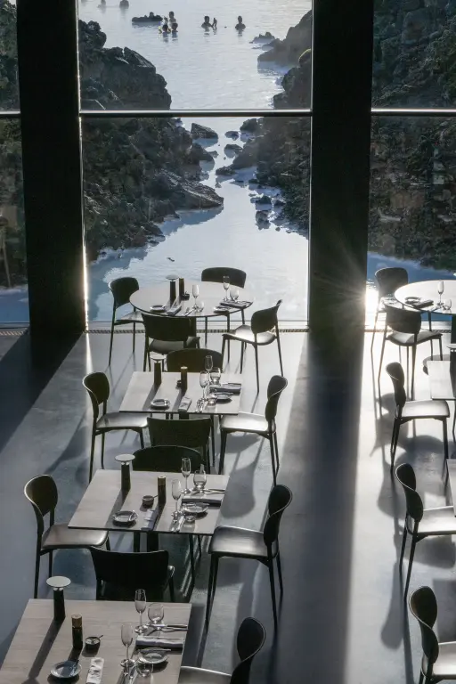 Interior and tables at the Lava Restaurant of the Blue Lagoon