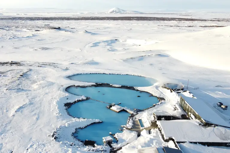 Myvatn Nature Baths from above - winter landscape