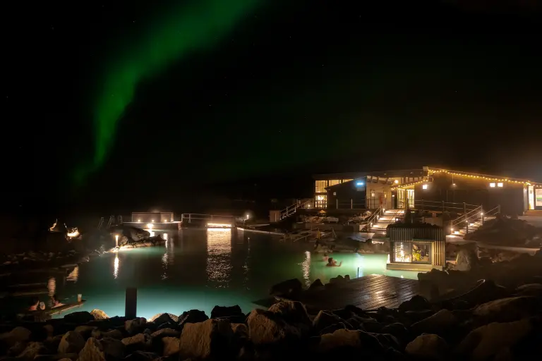 Myvatn Nature Baths with Northern Lights above